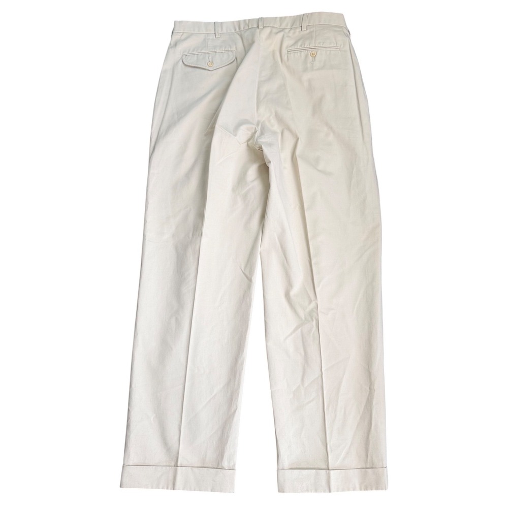 Polo Ralph Lauren Mens Pleated Chino Pants Cream Off White 38x30 Cuffed Cotton - Picture 2 of 8